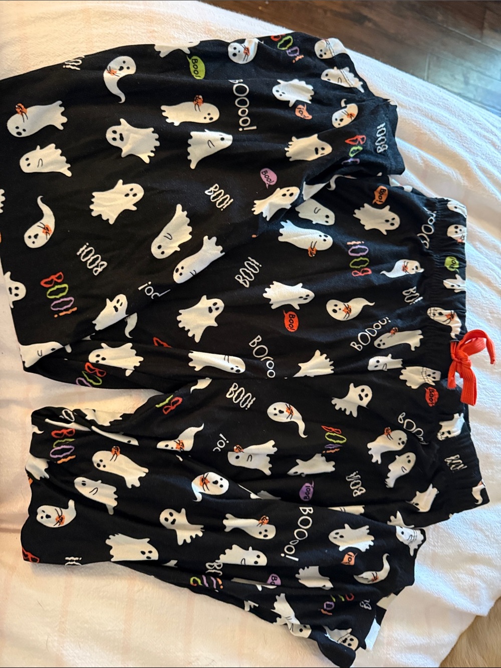 Celebrate It Black Ghost Print Pajama Bottoms with Colorful Boo Accents